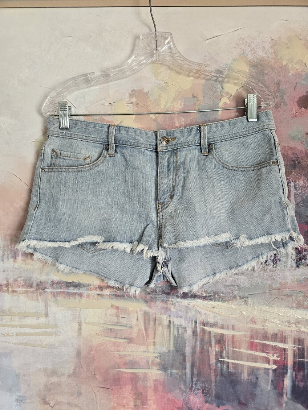 Armani Exchange• Light Blue Low Rise  Frayed Hem Denim Short Shorts. Sz 10